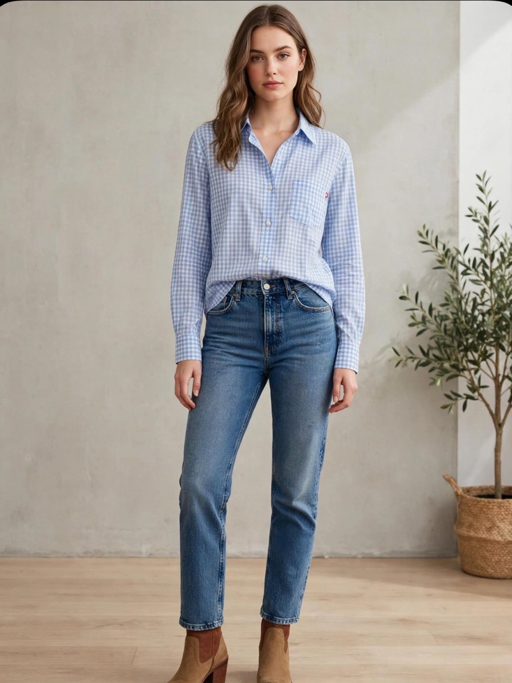 Marilyn Monroe Blue Gingham Button-Up Blouse